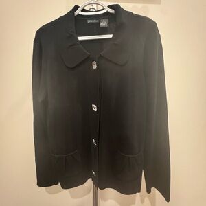 Yarns & Stitches Classic Black Women's Rhinestone Button Cardigan Jacket